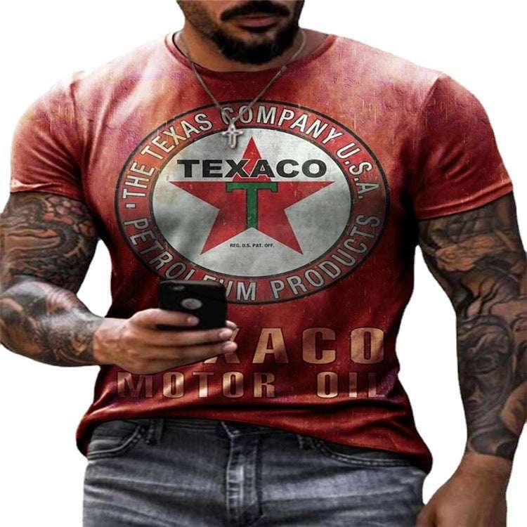 European And American Foreign Trade Fashion Men's Summer Round Neck Casual Five-pointed Star