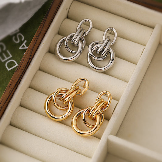 Real Gold Geometric Earrings For Women INS High-profile Temperament Wild
