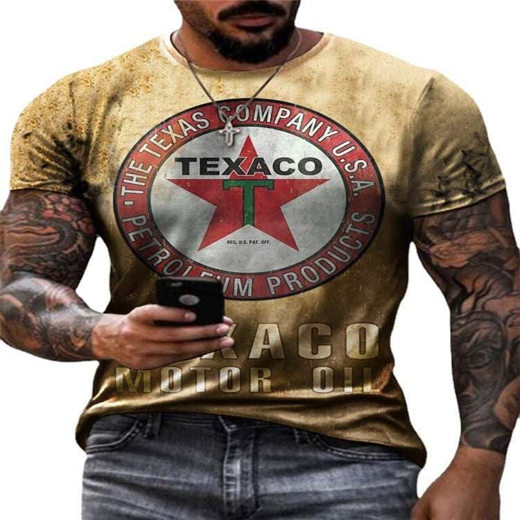 European And American Foreign Trade Fashion Men's Summer Round Neck Casual Five-pointed Star