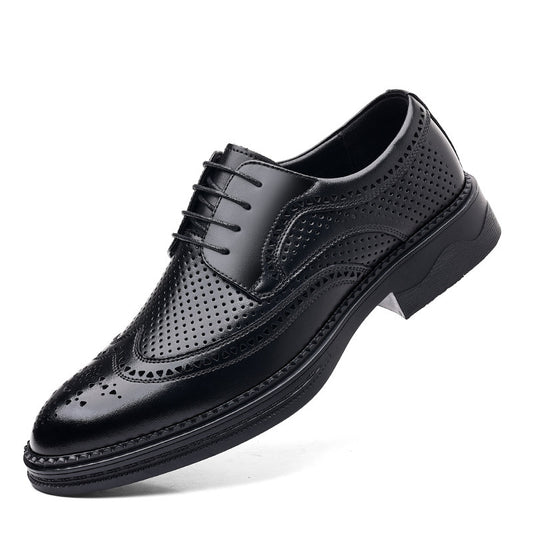 Black dress shoe on a white background