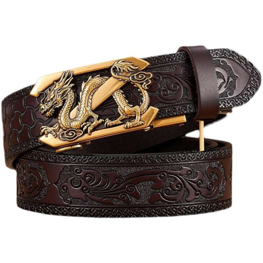 Men's Dragon Automatic Buckle Two-layer Cow Leather Embossed Belt Men's Dragon Automatic Buckle Two-layer | Ectron Online