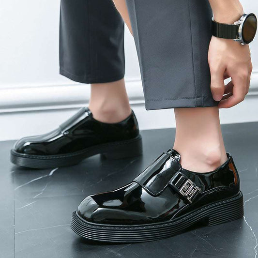 Summer Glossy Breathable Hidden Heel Platform Loafers Small Leather Shoes