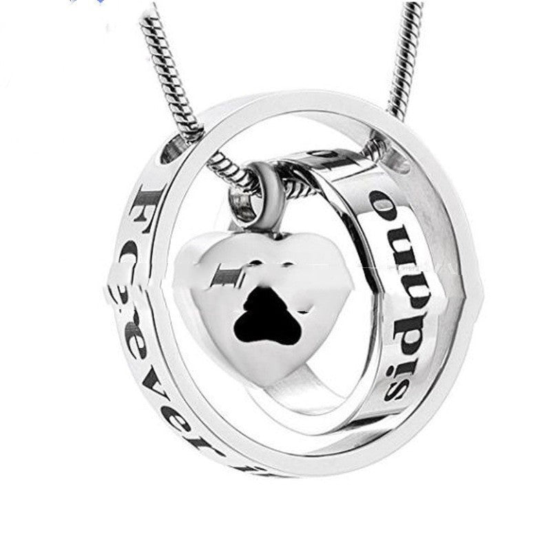 Pet Bone Hair Round Heart-shaped Footprints Cinerary Casket Necklace