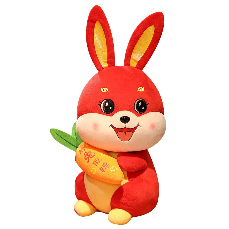 Hold Radish Rabbit Doll Rabbit Year Mascot Open Door Red Plush Toy Activities Gifts - Ectron Online
