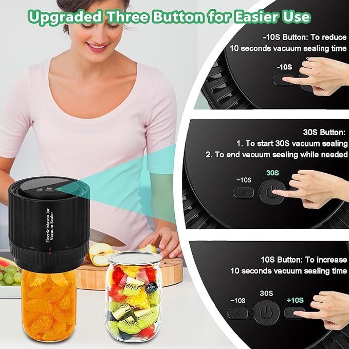 Electric Mason Jar Vacuum Sealer - BINZET Mason Jar Vacuum Sealing Kit For Food Storage, Compatible Wide & Regular Mouth Mason Lids- Canning Jar Mason Jar Vacuum Sealer With LED Countdown Display - Ectron Online