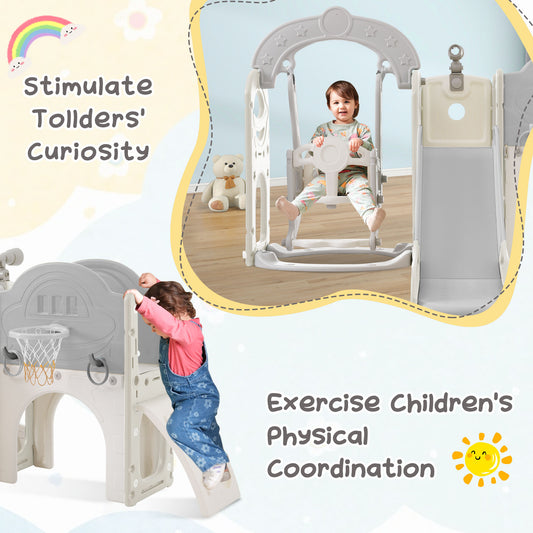Toddler Slide and Swing Set 7 in 1, Kids Playground Climber Slide Playset with Basketball Hoop Freestanding Combination - Ectron Online