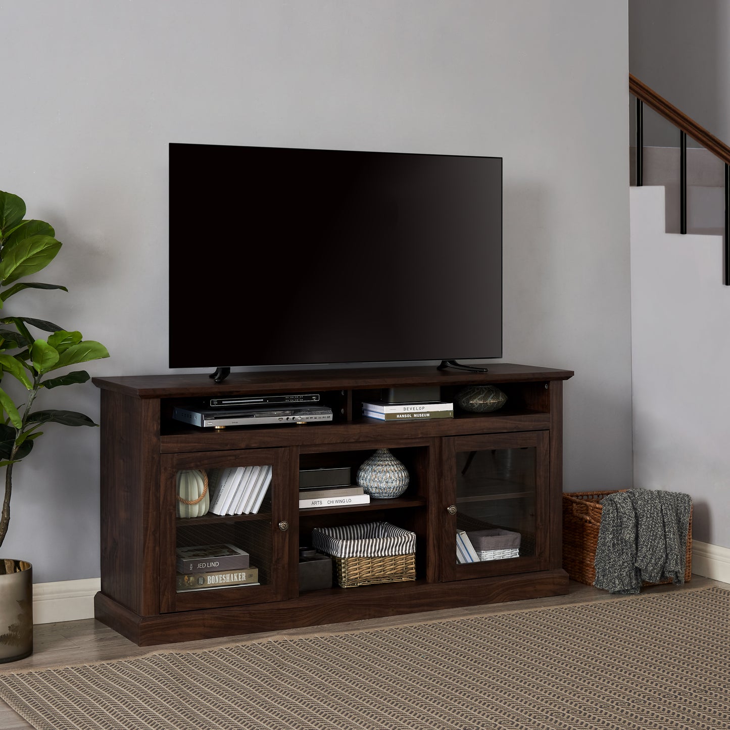 Farmhouse TV Stand for TVs up to 65" - Brown Media Console 60"
