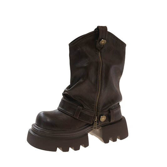 Retro British Platform Martin Boots for Women - Mid-Calf Fashion Elegance Retro British Style Pla | Ectron Online