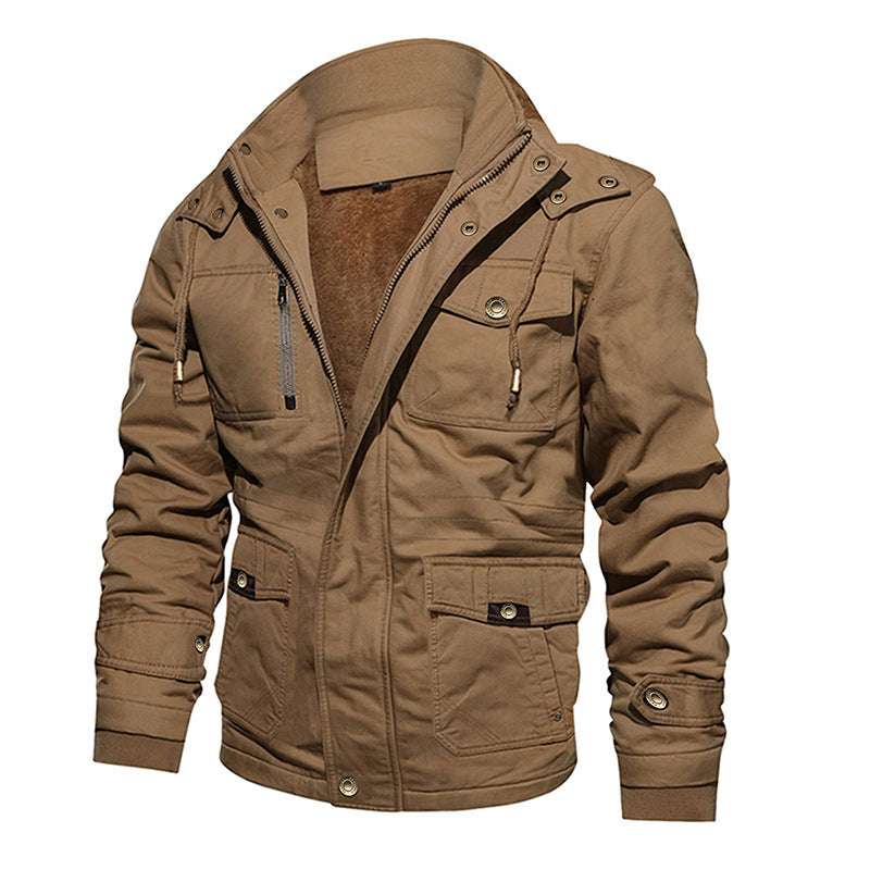 Brown jacket with a hood on a white background