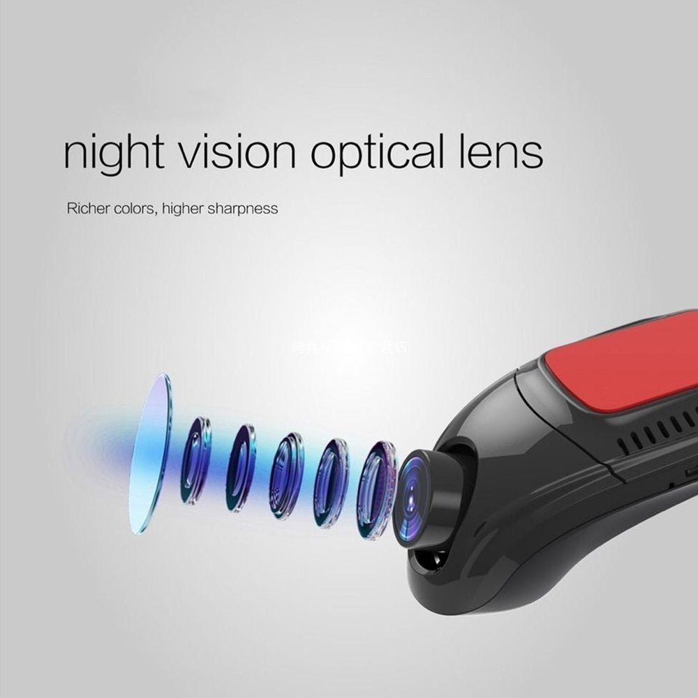 Night vision optical lens with lens elements and text on a gray background