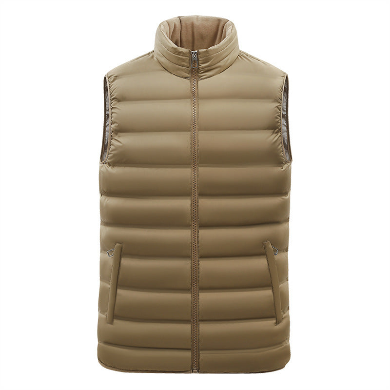 Beige puffer vest on a white background