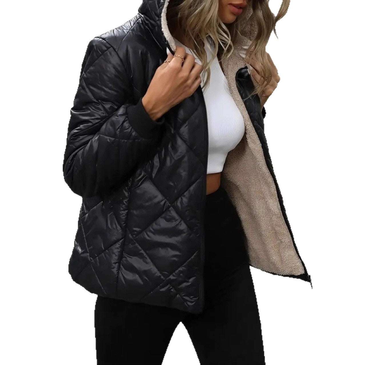 Rhombic Quilted Cotton-Padded Jacket