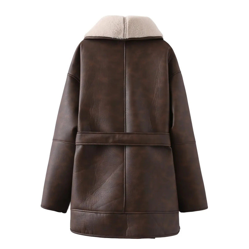 Women's American Fashion Double Breasted Mid-Length Loose Coat