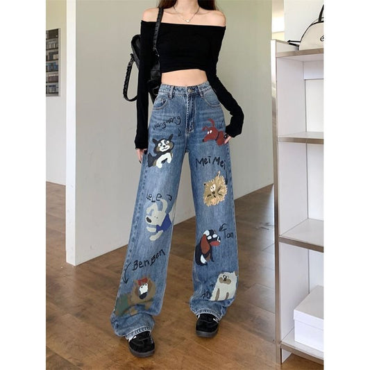 Female American Retro High Street Graffiti Jeans Female American retro high street graffi | Ectron Online