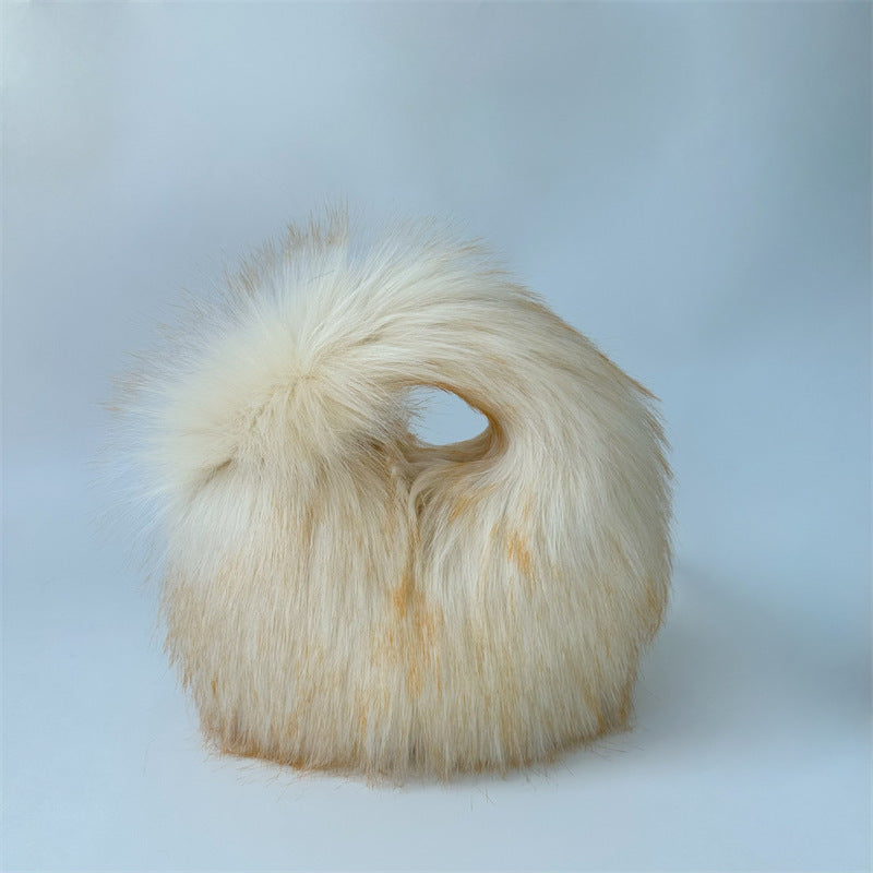 Artificial Raccoon Fur Ball Bag Plush Unique Punk Style Y2g