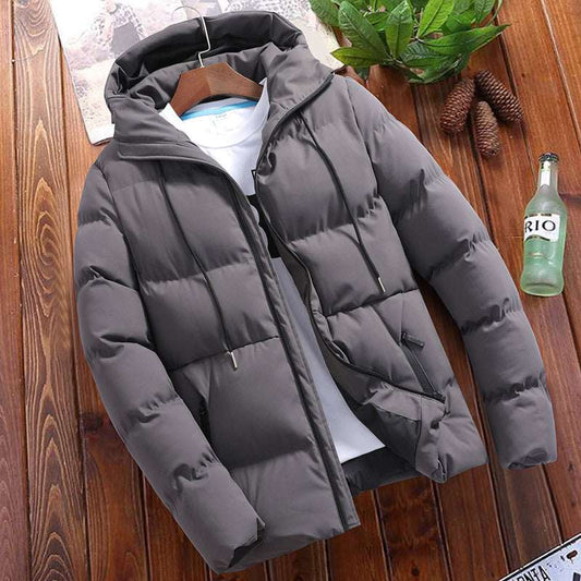 Men's Winter Hooded Padded Coat - Warm Solid Color Parka Winter Men's Solid Color Hooded Padded C | Ectron Online