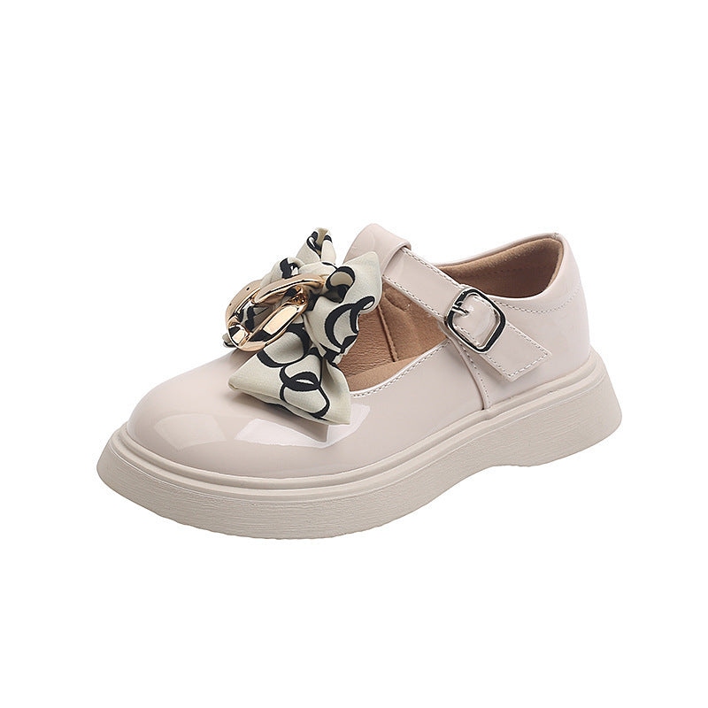 Shiny Ribbon Bow Princess Girls Small Leather Shoes Trend