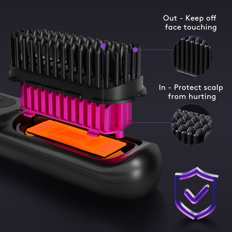 2 In 1 Straight Hair Comb Wireless Hair Straightener Brush Hair Fast Heating Portable Hot Curler USB Charging - Ectron Online