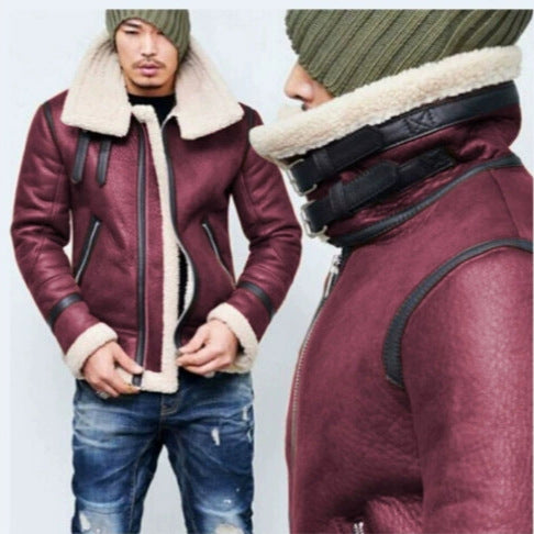 Men's Leather Leisure Warm Flight Jacket