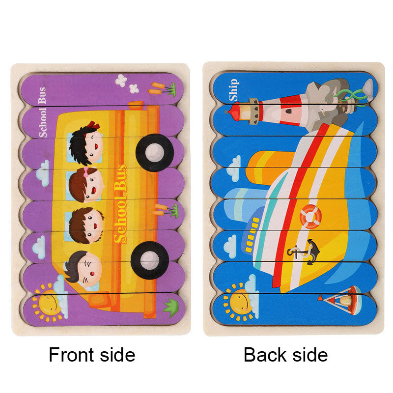 Wooden Creative Strip Puzzle Children's Educational Early Childhood Enlightenment Cognitive Cartoon Animal Puzzle Board Toys - Ectron Online