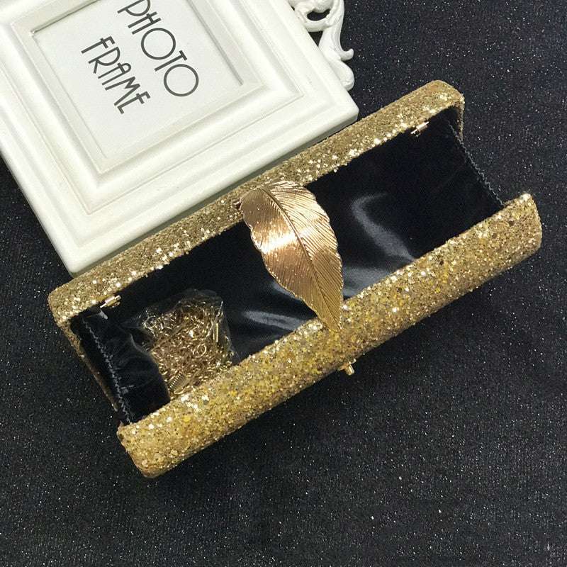 Evening Bag Ladies Clutch Super Shiny Hardware Leaf Lock