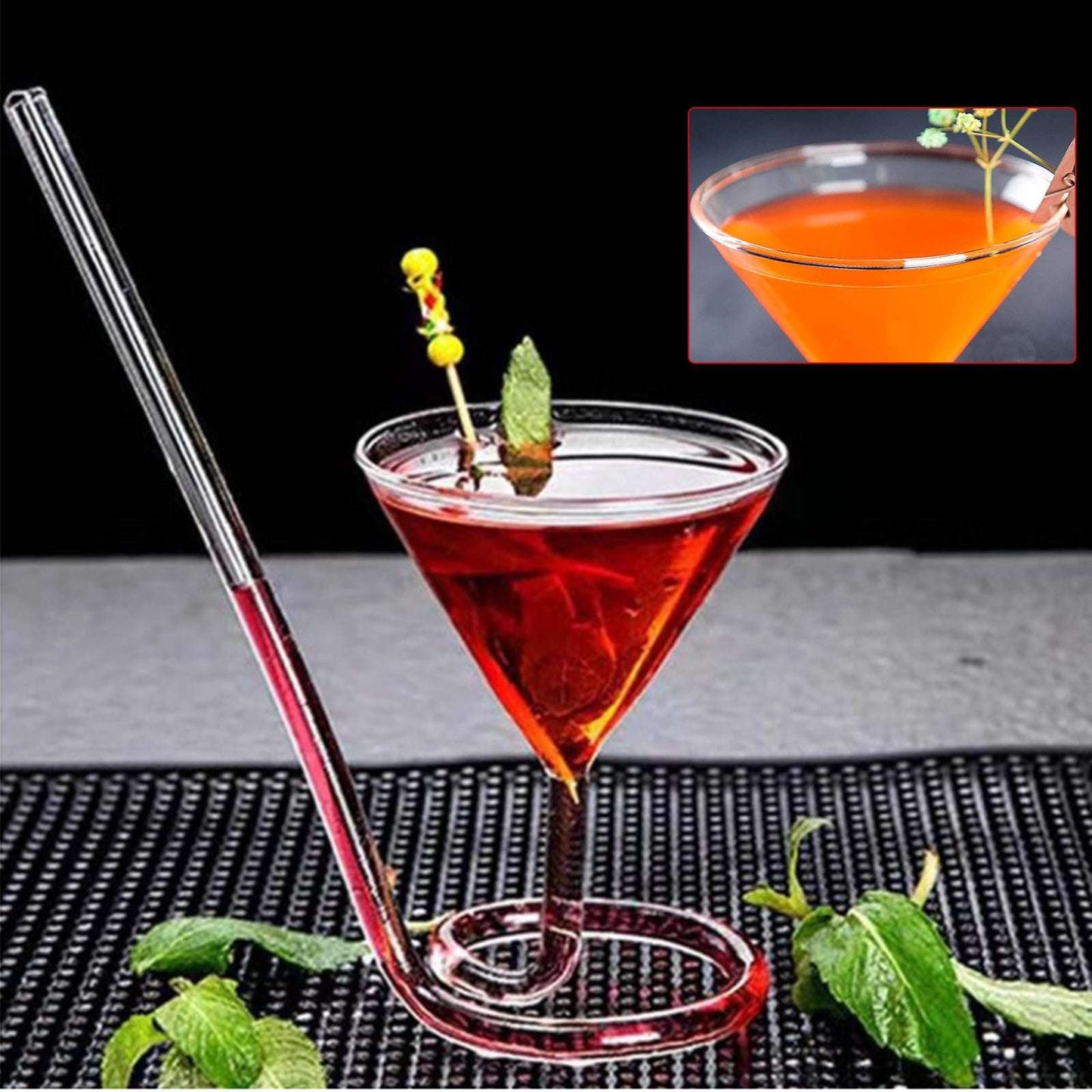 Spiral Cocktail Glass Revolving Martini Creative Long Tail Cocktail Straw Wine Glass For Bar Party Supply Barware