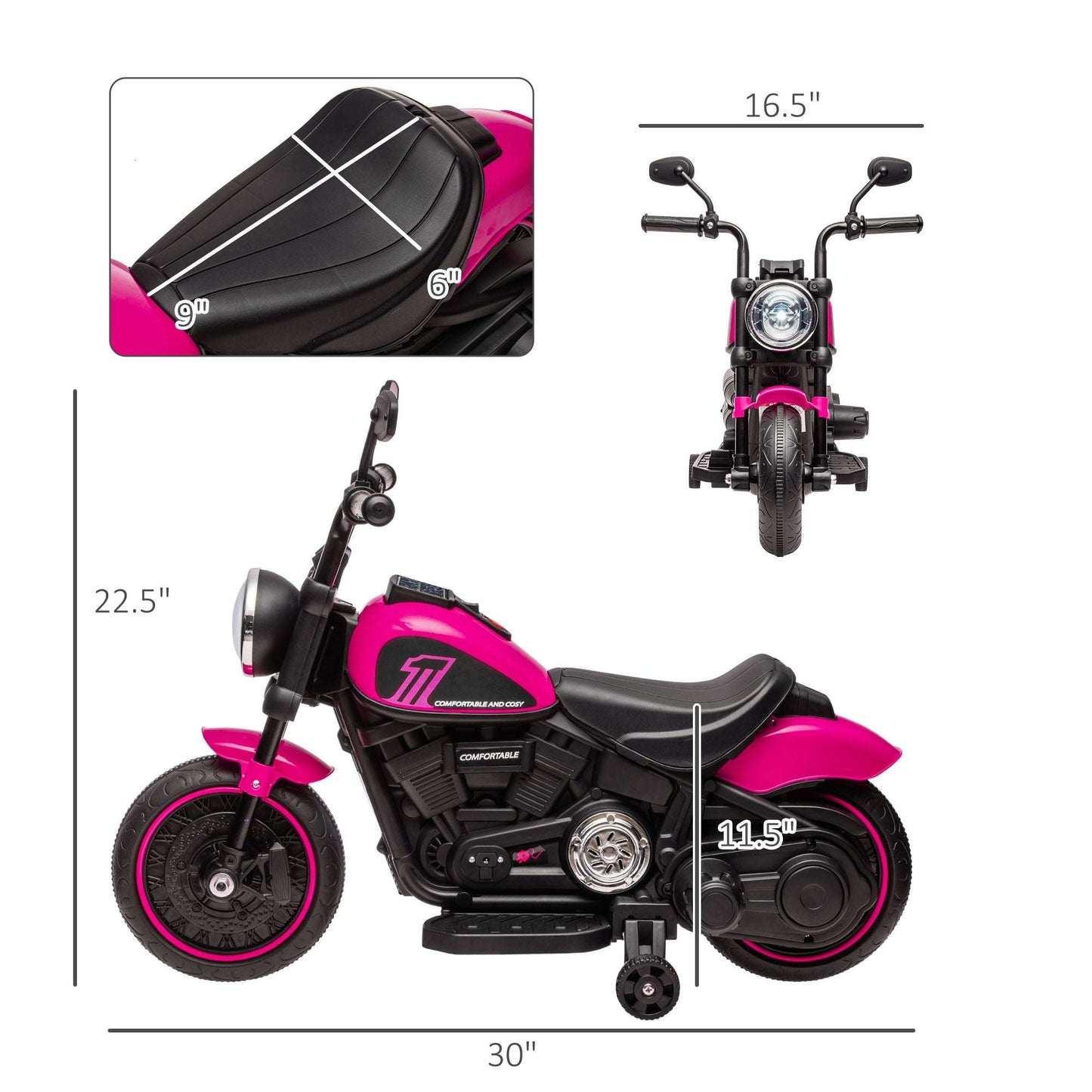 6V Kids Electric Motorcycle with Training Wheels - Pink Toddler Trike 6V Kids Motorcycle w/ Training Wheels, S | Ectron Online