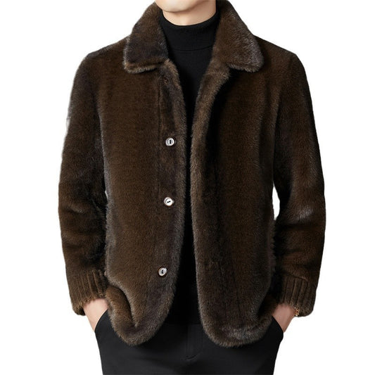 Men's Golden Mink Wool Leather Coat Men's Winter Middle-aged Lapel Golden Mi | Ectron Online