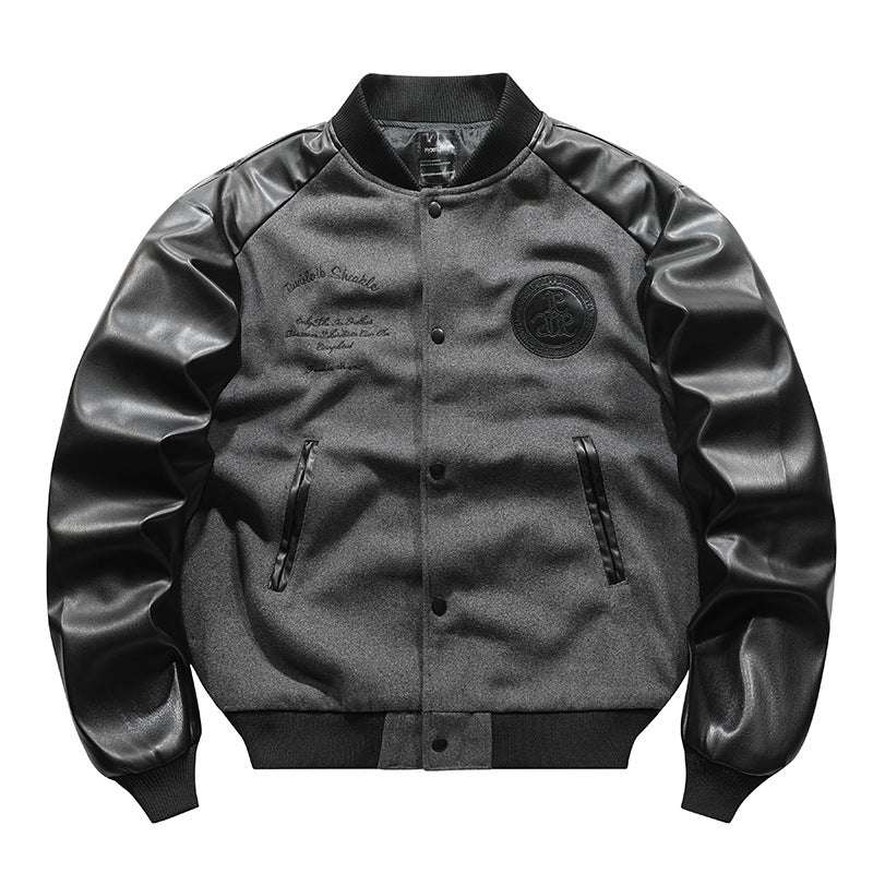 American Retro Woolen Coat Stitching Embroidered Flight Jacket