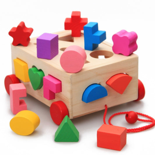 Pulling a 15 hole car intelligence box for children aged 0-3, shape matching of educational toys, baby color recognition building blocks - Ectron Online