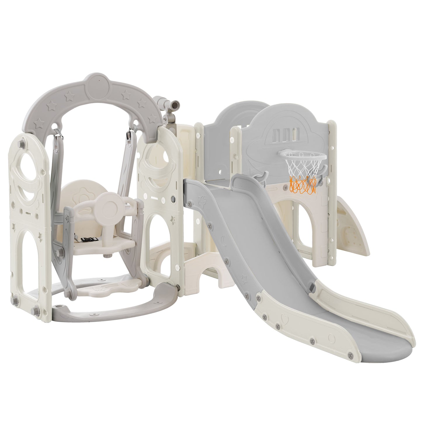 Toddler Slide and Swing Set 7 in 1, Kids Playground Climber Slide Playset with Basketball Hoop Freestanding Combination - Ectron Online