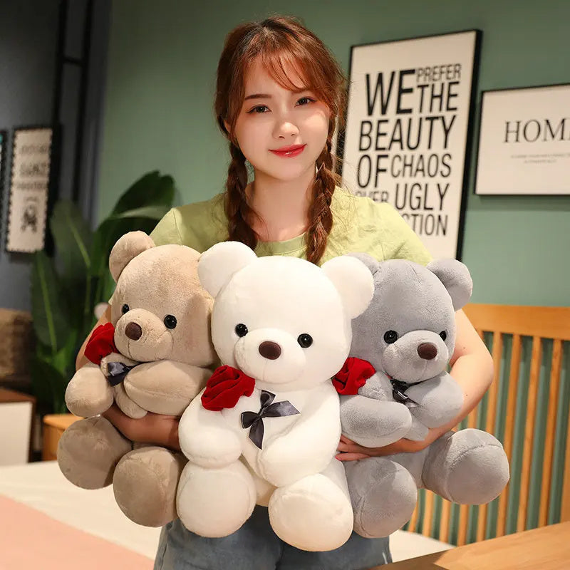 23-45cm New Lovely Hug Roses Teddy Bear Plush Pillow Stuffed Soft Animal Dolls Nice Birthday Gift Girlfriend Valentine's Day - Ectron Online