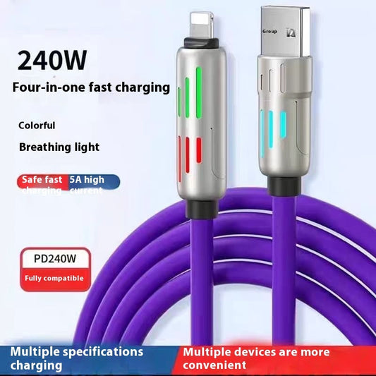 240W Light Column 4-in-1 Colorful Indicator Mobile Phone Charging Cable 240W Light Column Four-in-one Colorful I | Ectron Online