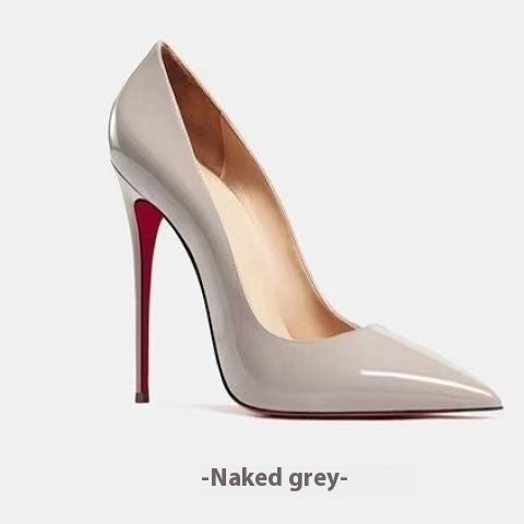 Women's stiletto heels in light gray, pointed toe and slim high heel