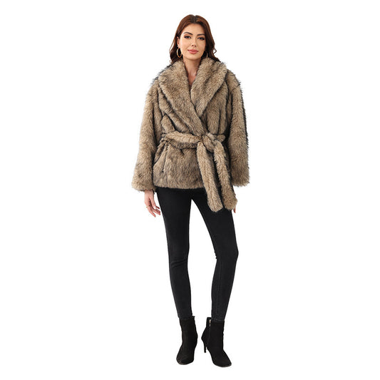 Fashionable Mid-Length Fur Coat - Elegant - belted Style Fur Mid-length Coat With Belt Fashionabl | Ectron Online