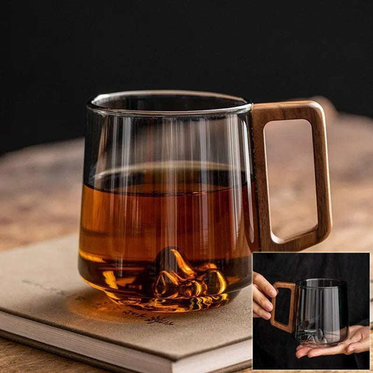 Glass Drinking Cup with Wooden Handle & Lid - 14oz