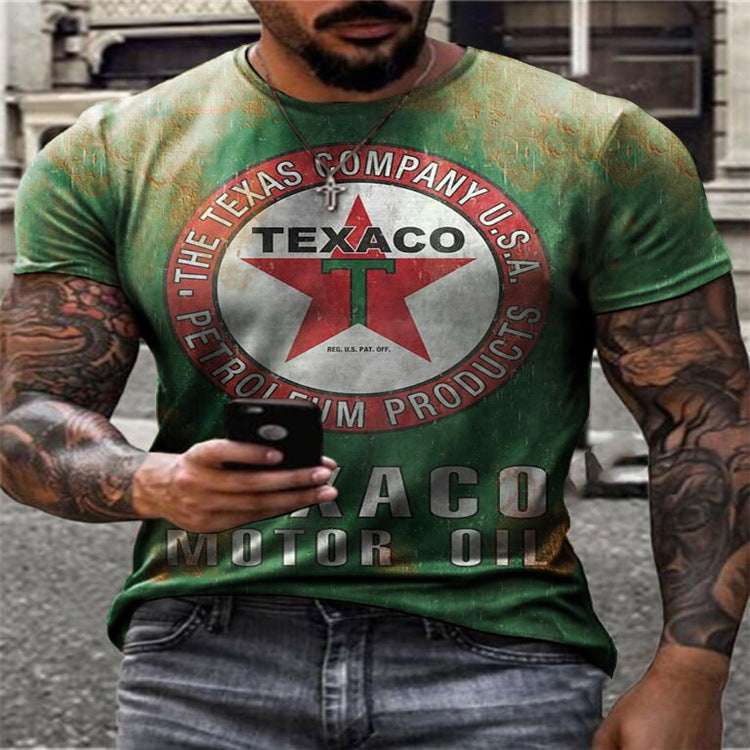 European And American Foreign Trade Fashion Men's Summer Round Neck Casual Five-pointed Star