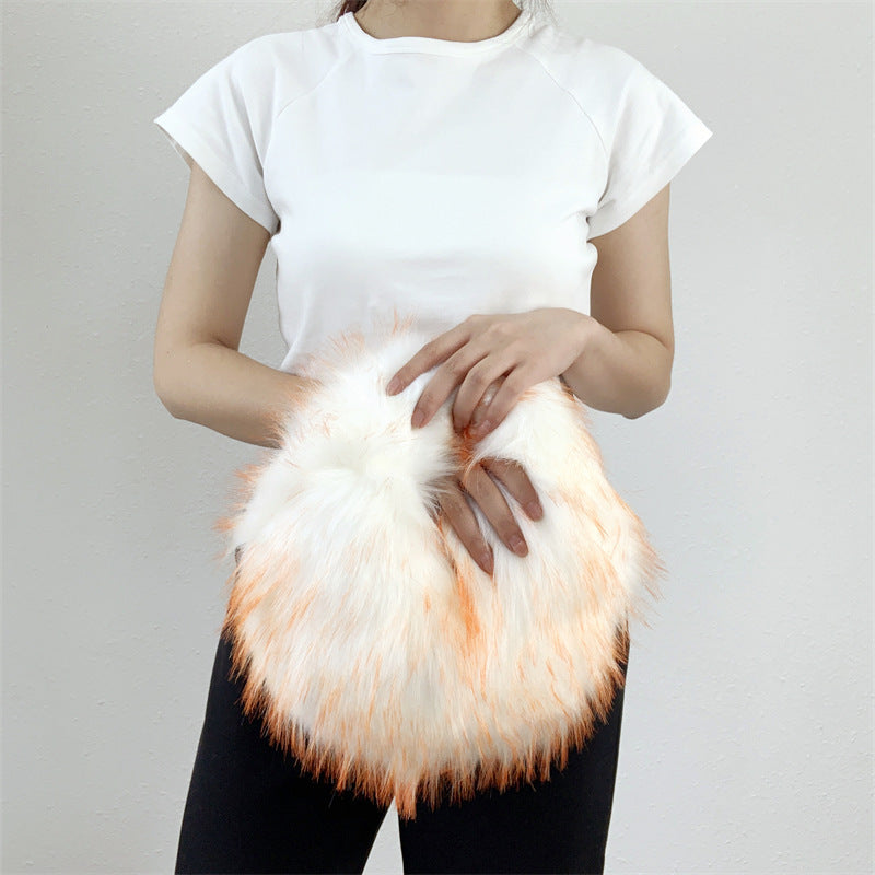 Artificial Raccoon Fur Ball Bag Plush Unique Punk Style Y2g