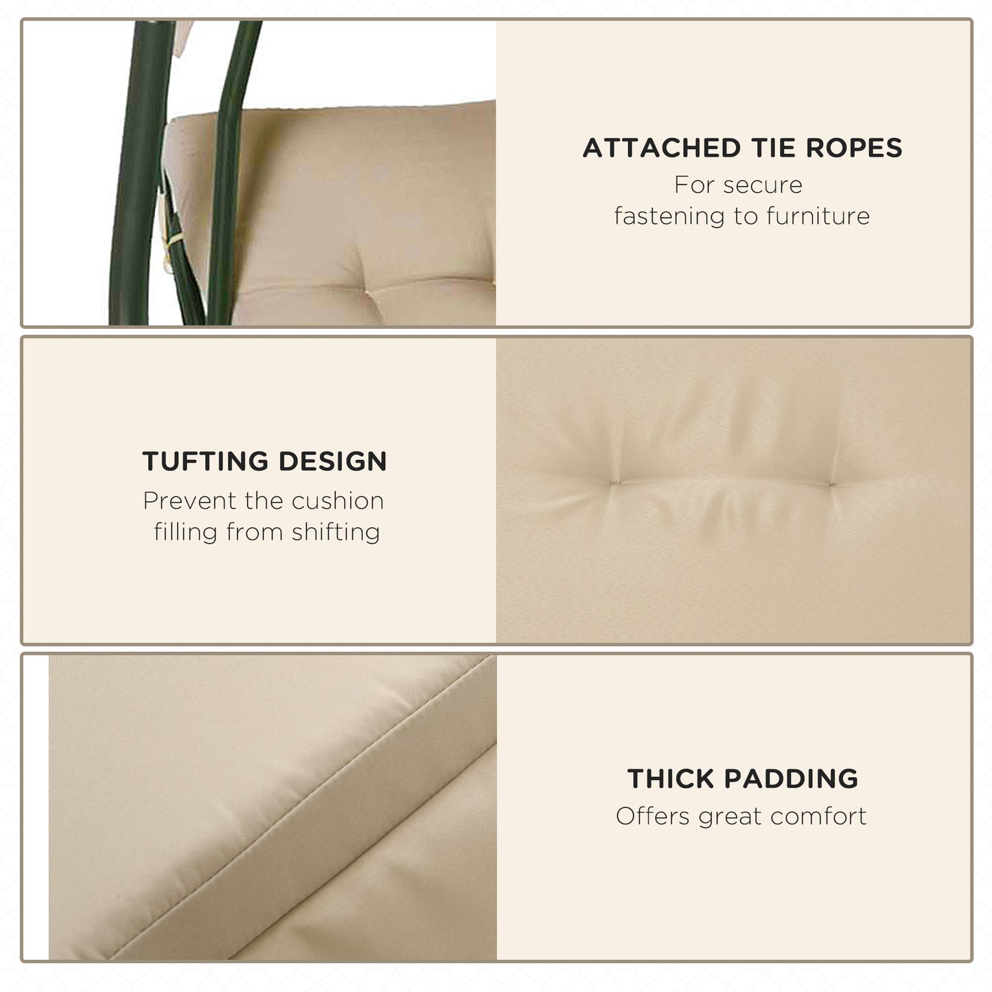Beige Outdoor Porch Swing Cushions - Set of 2 Tufted Replacement Pads