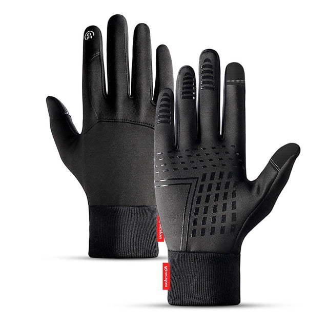 Black gloves with touch screen tips on a white background
