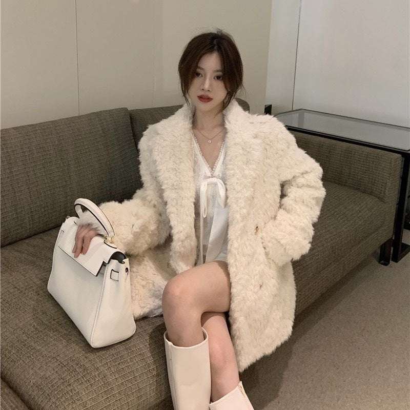 Women's Lamb Wool Mid-Length Coat