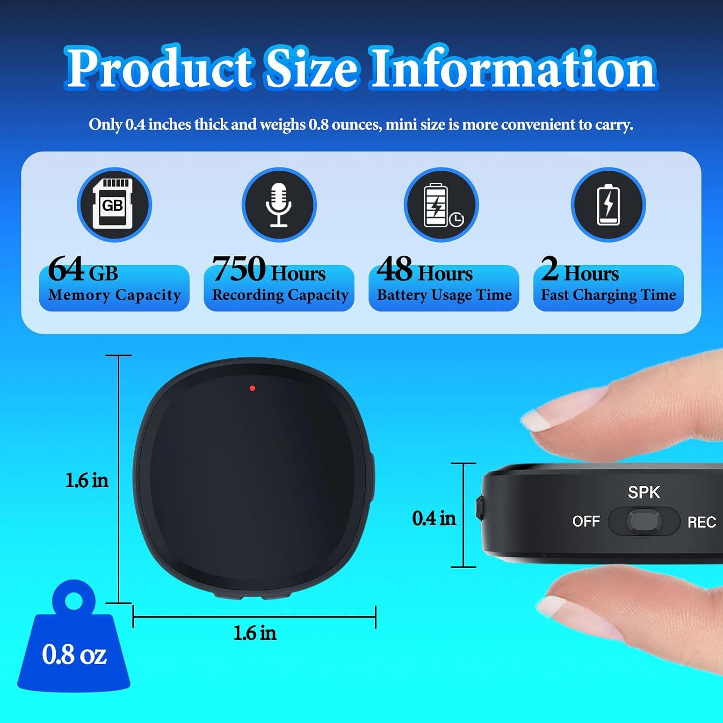 64GB Digital Voice Activated Recorder | Magnetic 3-in-1 Audio Device