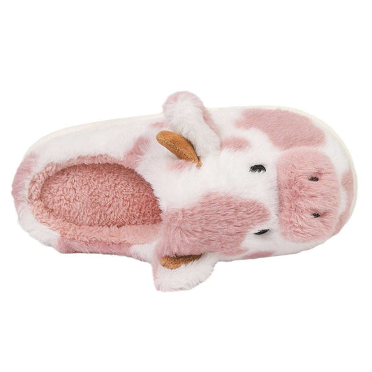 Cute Cartoon Cow Plush Slippers – Warm, Non-Slip for Couples - Cute Cartoon Cow Plush Slippers Winter W | Ectron Online