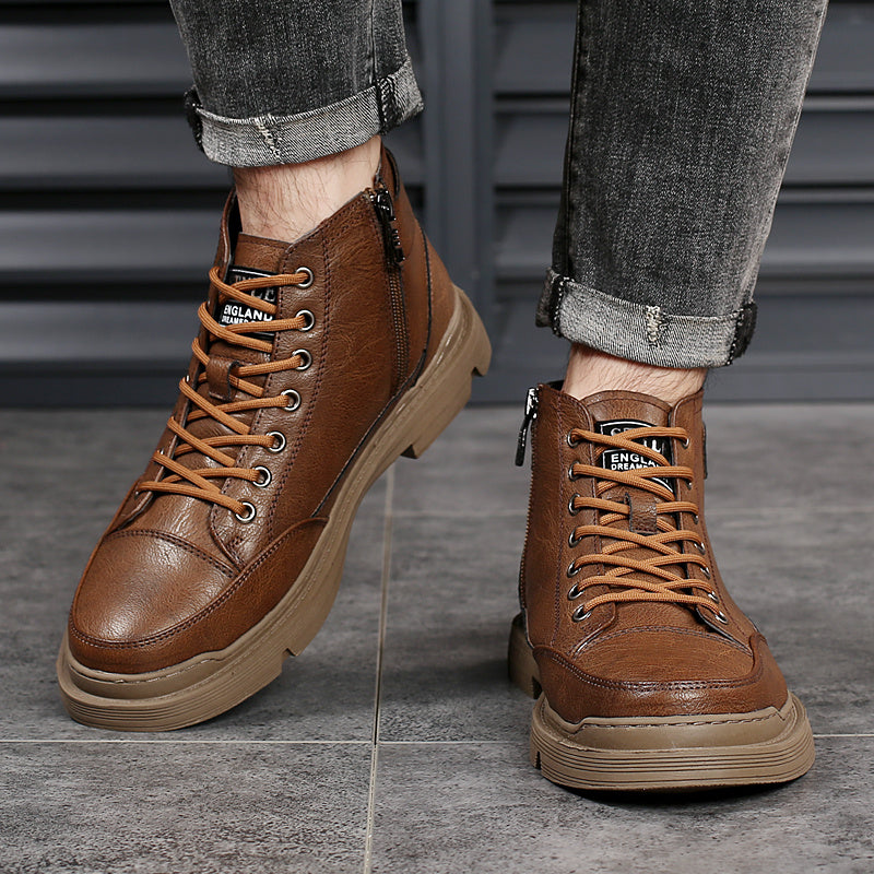 British Fashion High Top Casual Leather Shoes Men's Chelsea Leather Boots