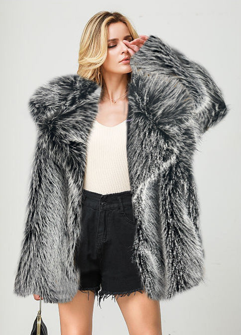 Mid-Length Faux Fur Coat Fur Mid-length Coat Suit Warm Fur Coat | Ectron Online