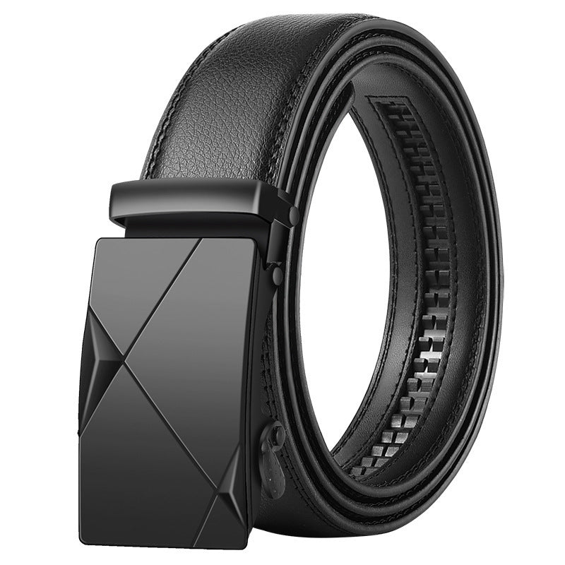Men's Leather Belt Automatic Buckle Korean Style with a sleek black design and premium leather craftsmanship.