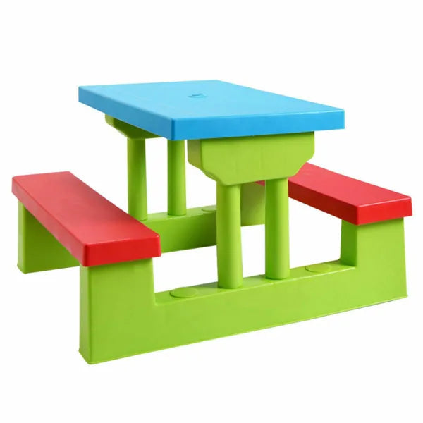 Kids Outdoor Picnic Table Set with UV Protection Umbrella - Green