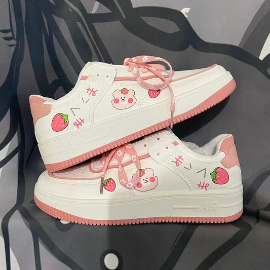 Girls Heart Thick Sole Versatile Strawberry Bear Casual Sneakers