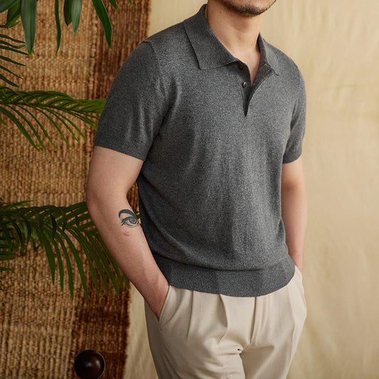 Men’s Cotton Linen Polo – Breathable Solid Business Casual Tee Business Casual Cotton And Linen Polo Co | Ectron Online