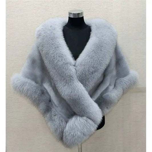 Luxury Faux Mink Fox Fur Dress Shawl & Cape